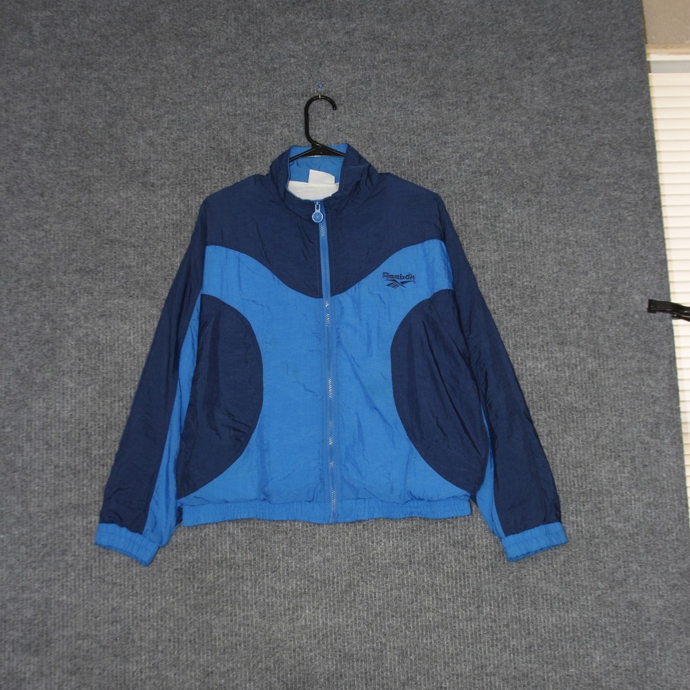 VTG Reebok Track Jacket Boys Girls M Blue Color Block Zip Up Athletic Outerwear
